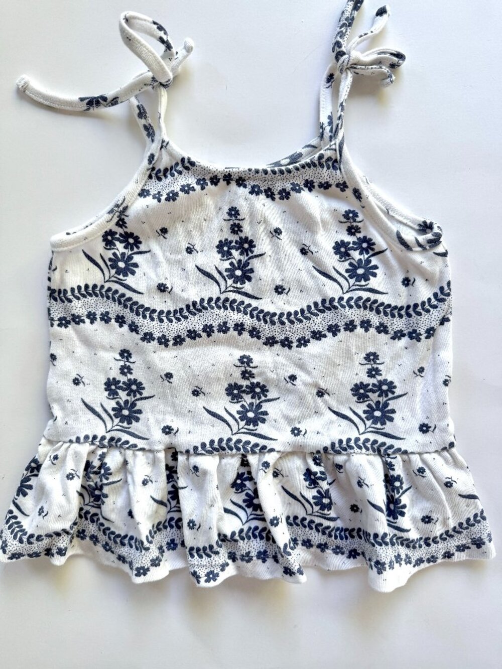 Kate Quinn Navy Floral Tie Strap Peplum Top White 4T
